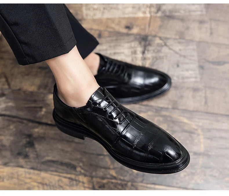 Men's Pointed Oxford Dress Shoes Leather Casual Office Wedding Shoes Gentleman Luxury High Quality 2026 Fashion