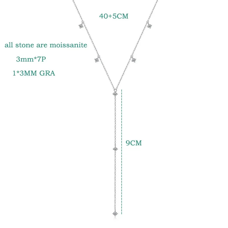 0.7-0.9CTTW 100% Full Moissanite Necklaces for Women Tassel Pendant 925 Sterling Silver Plated 18k Fine Jewelry Wholesale