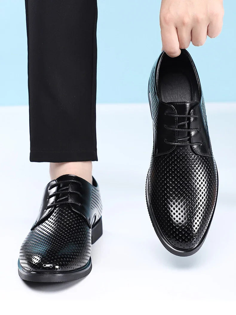 Summer Autumn Dress Shoes for Men Hallow Breathable Lace Designer Leather Shoes Male Fashion Business Casual Elegant Shoe Man