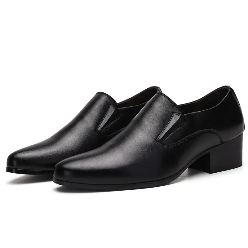 Men’s High Heel Leather Shoes – Elevated Dress Style, Black/Brown, EU Sizes 40–48