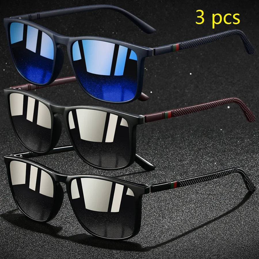 3 PCS Fashion Vintage Check Square Sunglasses Men WomenDriving Fishing Luxury Brand Designer Sun Glasses Retro UV400  Eyewear