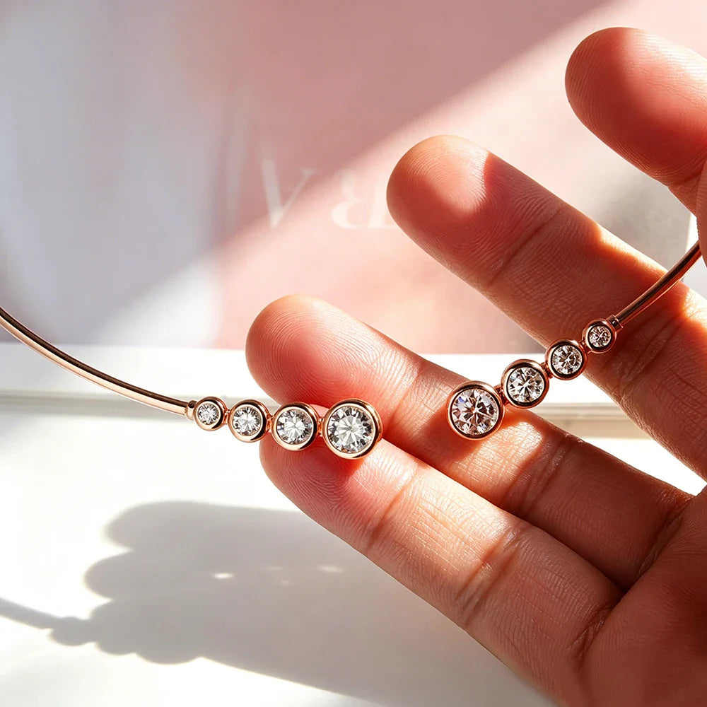 Luxury Round Bezel Bubble Moissanite Open Choker Neck Chain for Women S925 Silver 4-Stone Diamond Cuff Collar Necklace Gift