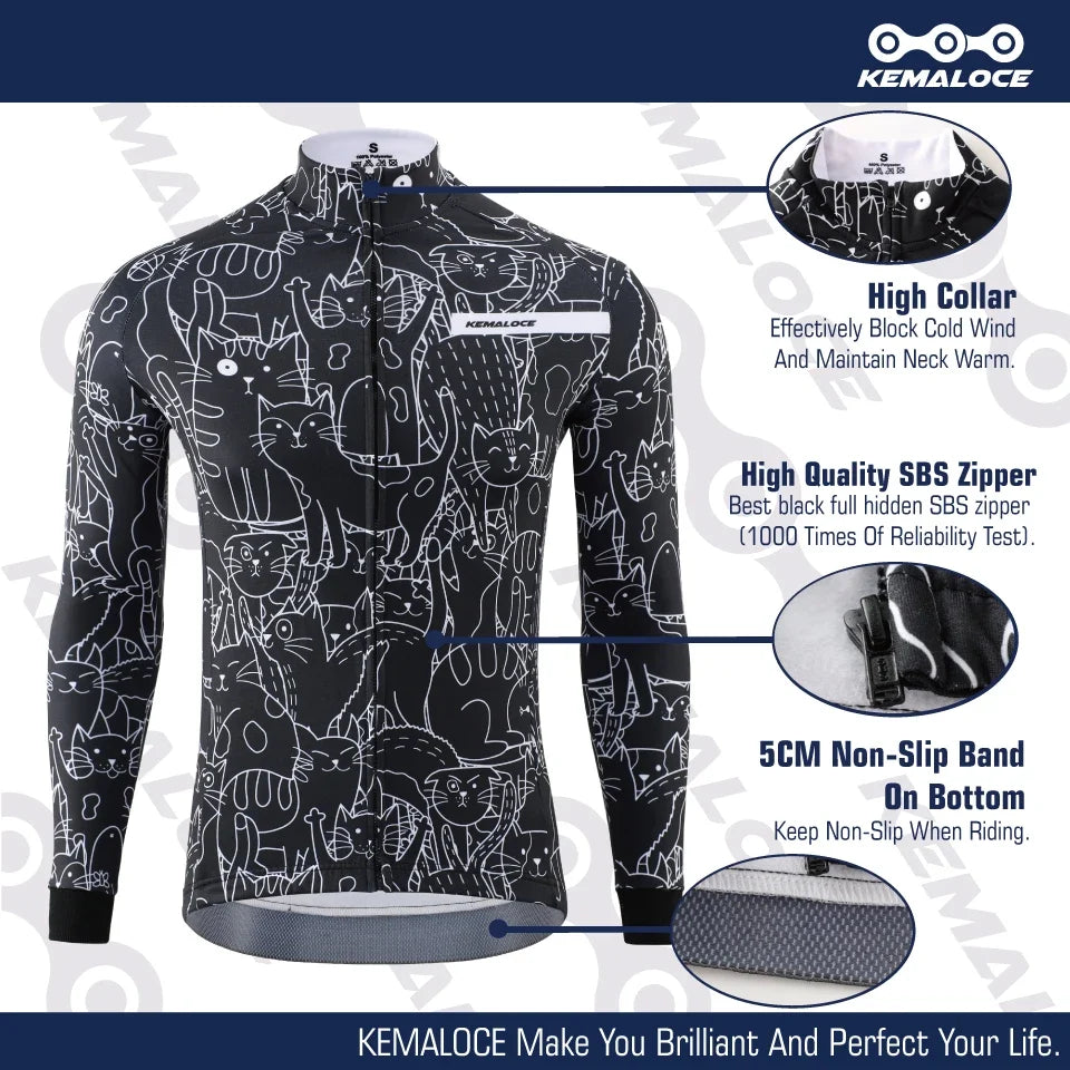 Winter Cycling Jackets Men Fleece Long Sleeves High End Bike Jackets Black&White Thermal Fabric MTB Bicycle Clothing