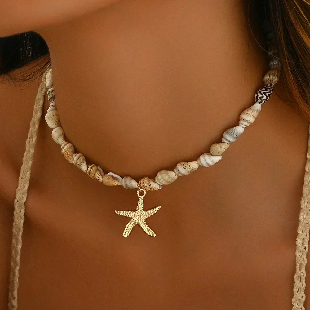 Fashionable  Natural Seashell Beaded Necklace Shell Pendant Ocean Inspired Jewelry Choker Suitable For Women Holiday Party Daily
