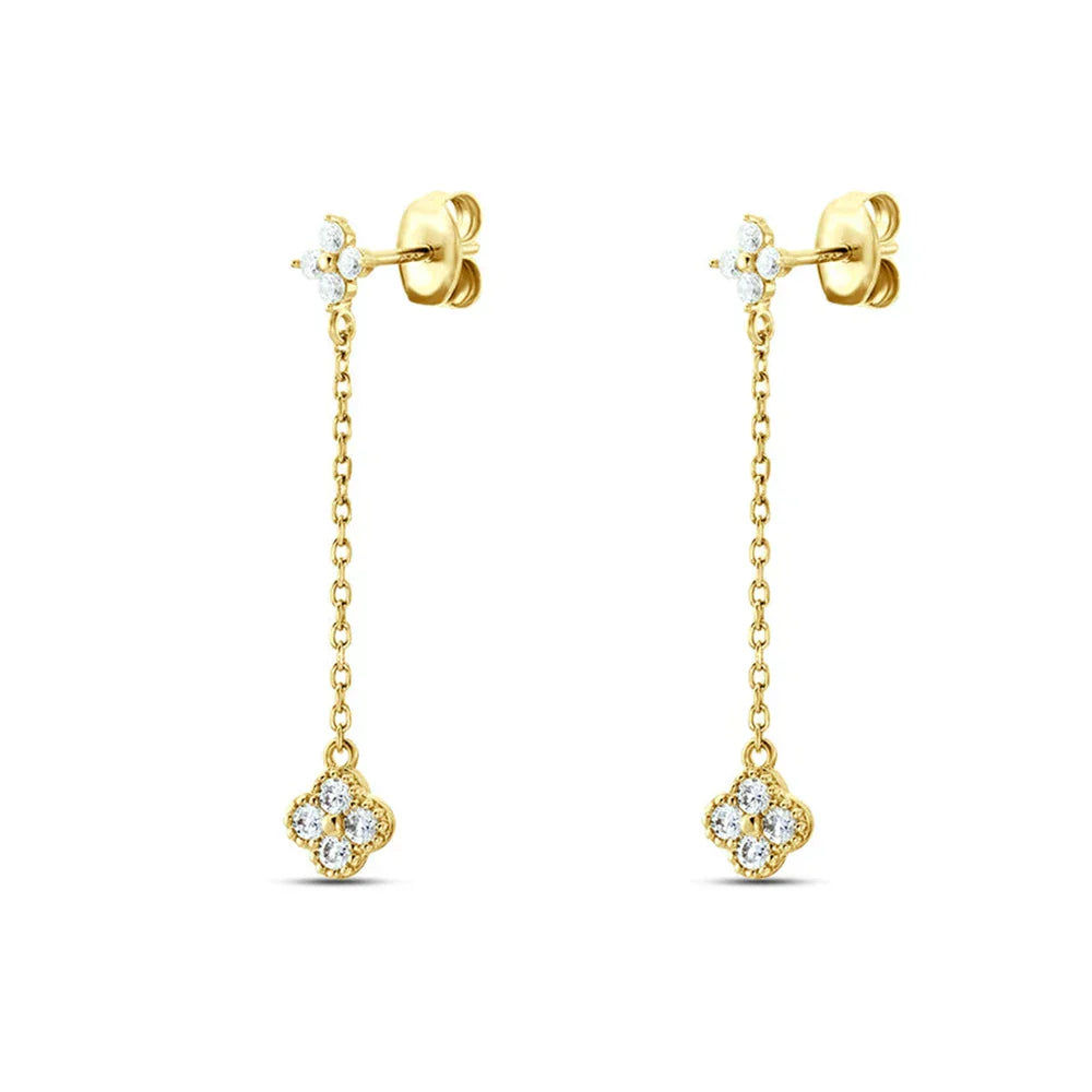 S925 Sterling Silver Petals Stud Earring Microinlaid Colorful Cubic Zirconia Chain Tassel Earrings For Women Dangle Earring