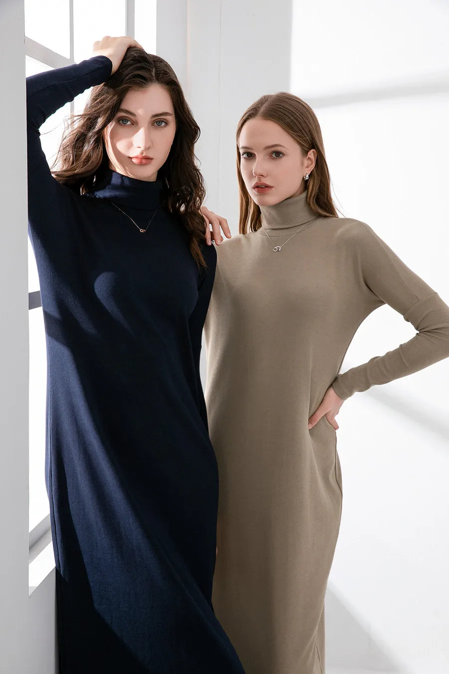 2024 winter turteneck thicken ribbing dress soft and comfortable basic turn-down collar maxi dress ( Ship out in 1 day)