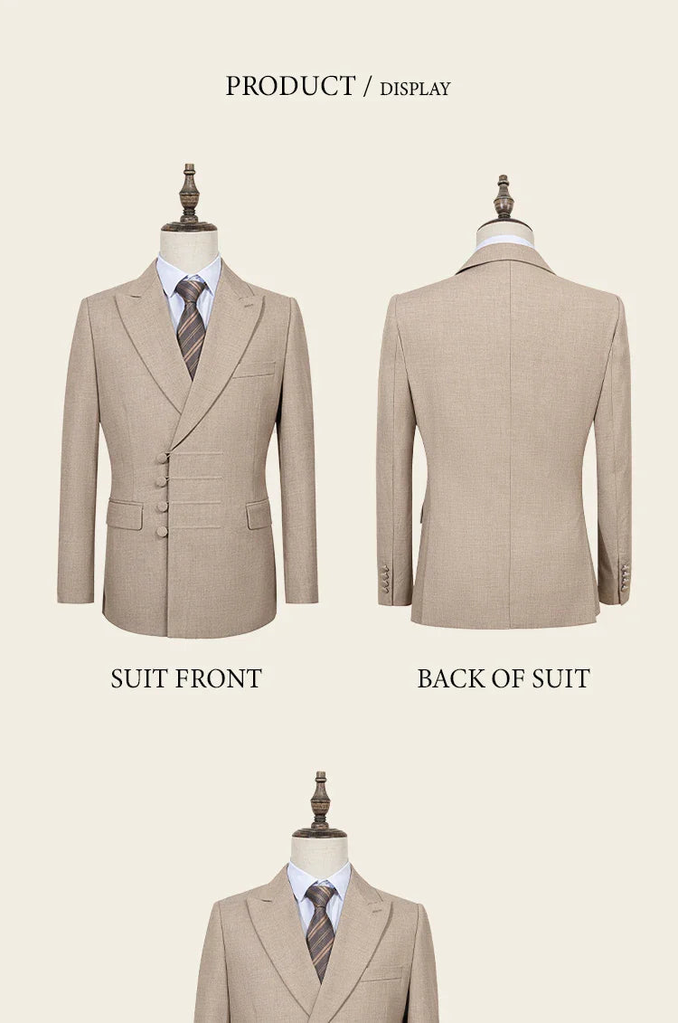 Elegant man suit for wedding grey Slim Fit Double Breasted Multiple buttons Casual Business man 2 piece party outfit