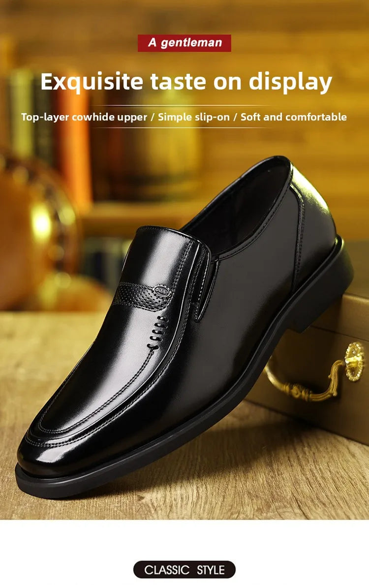 Men's Business Casual Leather Shoes round Toe Low Top Breathable Anti-Slip Rubber Outsole Comfortable Commuting Shoes