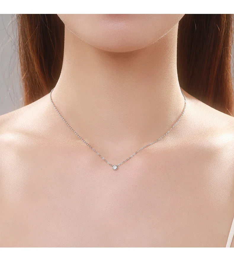 925 Sterling Silver Simple 4mm Zircon Link Chain Pendant Necklace Fine Jewelry Fashion Choker Necklace For Women