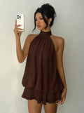 Women's Vacation Slim Fit Fashion Sexy Backless Halter Tie Waist Versatile Solid Color Dress, Stylish and Comfortable Summer