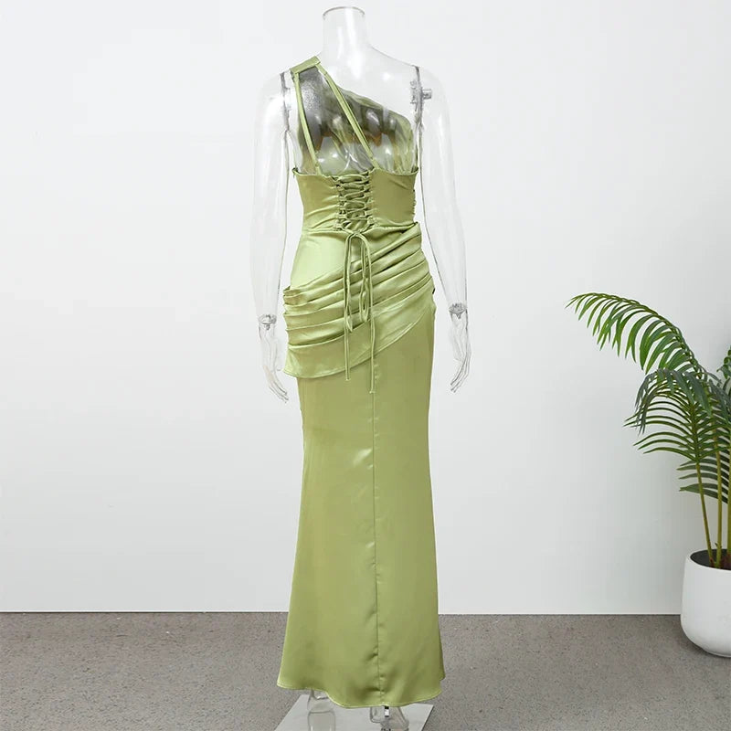 Solid Satin Cowl Neck Women's Dress Elegant Sleeveless Ruched Waist Fishtail Bodycon Lady Vestido 2026 Summer Party Dresses