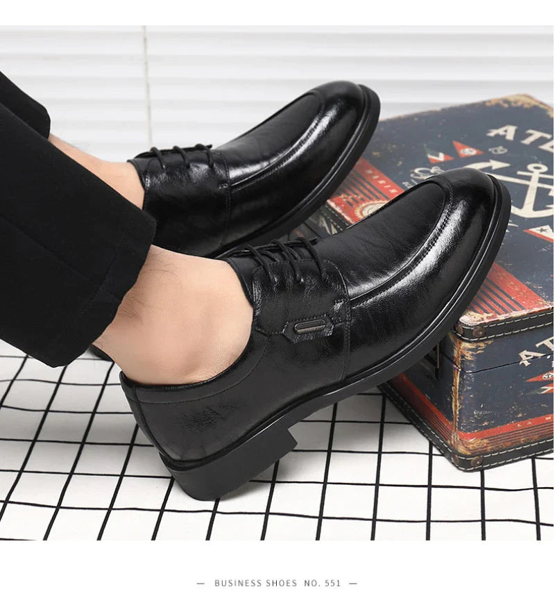 Brown Leather Dress Shoes British Style Lace Up Formal Business Footwear Groom Wedding Shoes Low Top Comfortable Office Shoes