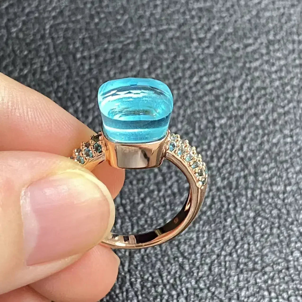 10.6mm Topaz Ring For Women Inlay Light Blue Zircon Candy Water Drop Crystal Ring Rose Gold Plated Jewelry Gift