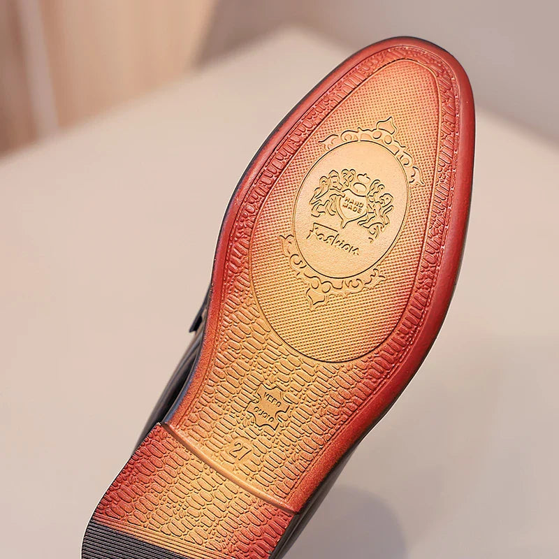 Boys Leather Shoes Black Classic Children Formal Shoes Point Toes Soft Bottom 2026 Spring Autumn Kids Flat Shoes British Style