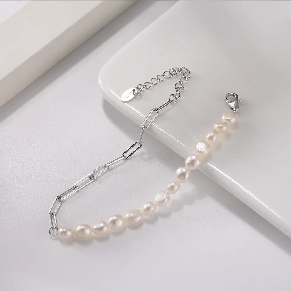 Natural Pearls Beaded Necklace with 925 Sterling Silver Paperclip Chain Wedding Party Fashion Pearls Jewelry GPN13