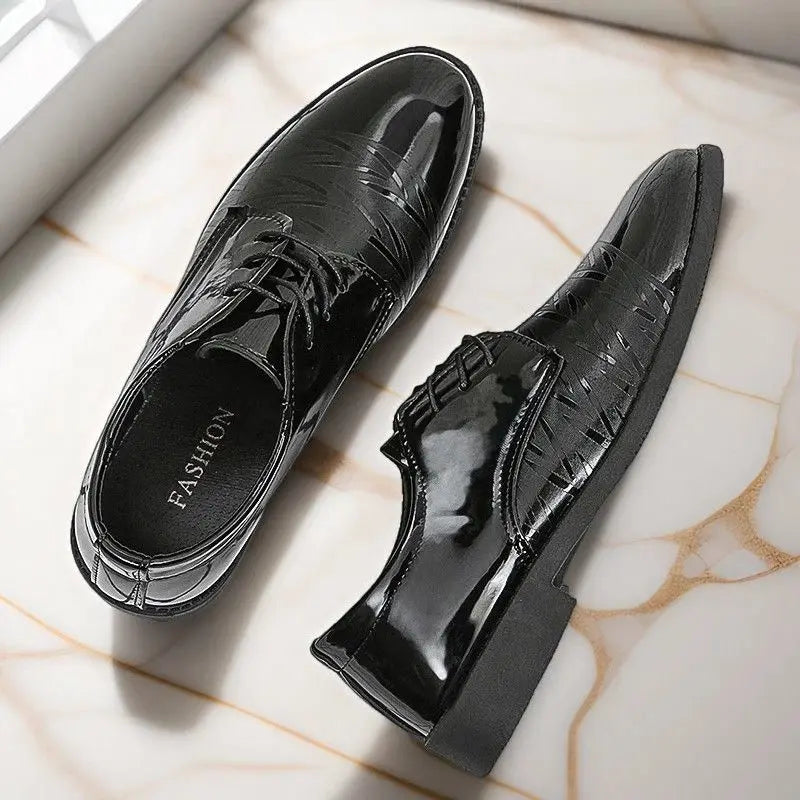 Black Round Toe Bright Upper Men's Formal Shoes Business Casual Party Elegant and Classic Low Price Suit New Social Shoe Male