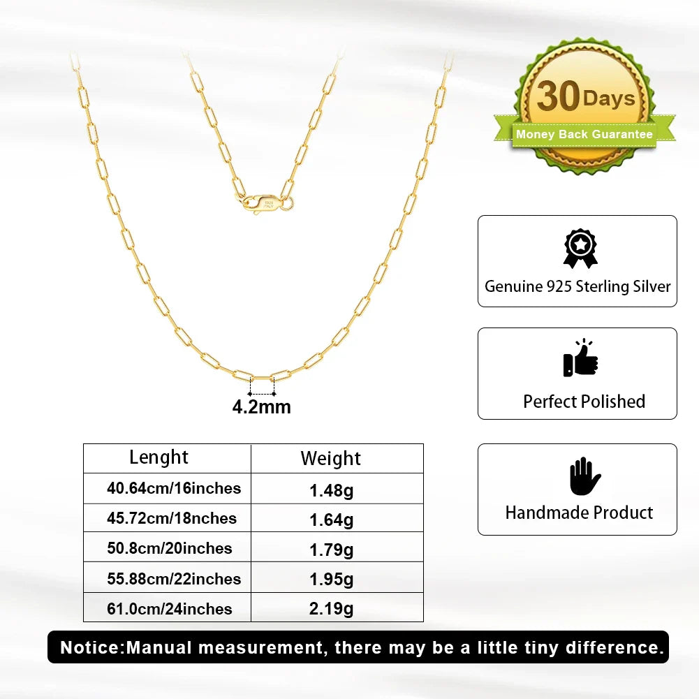 14K Gold 925 Sterling Silver 1.8mm Paperclip Neck Chain Fashion Link Chain Necklaces for Women Dainty Jewelry SC39