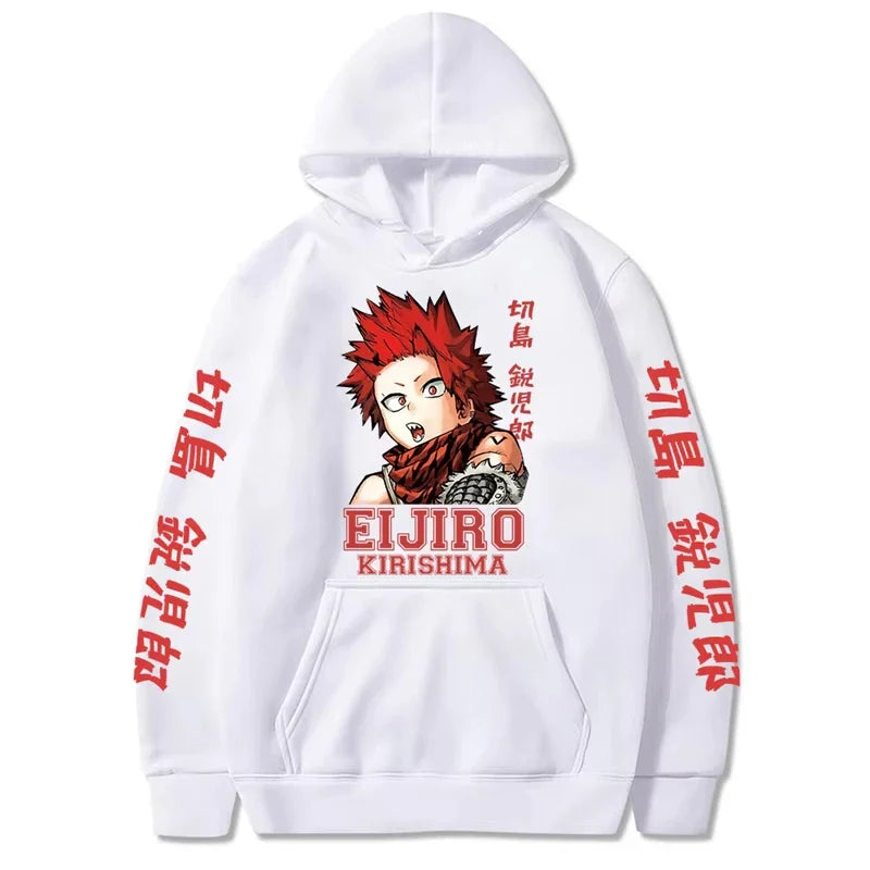 ملابس رجالية كاواي إيجيرو كيريشيما من My Hero Academia، سويت شيرتات هاراجوكو بطبعات أنمي بغطاء رأس للخريف والشتاء ملابس الشارع
