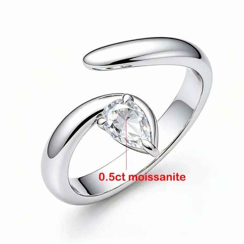 D VVS1 Pear Cut 0.5CT Moissanite Rings for Women Elegant Wedding Proposal Band S925 Sterling Silver Plated 18K Jewelry