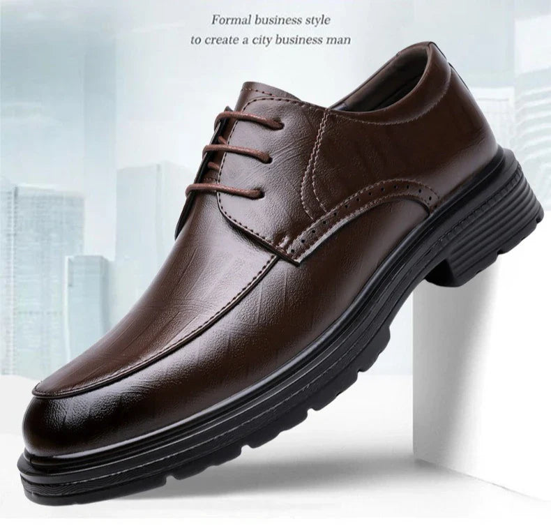 Men's Lace-up Business Casual Leather Shoes Spring Autumn New Platform Work Shoes Male Fashion Solid Color Dress Shoe Man