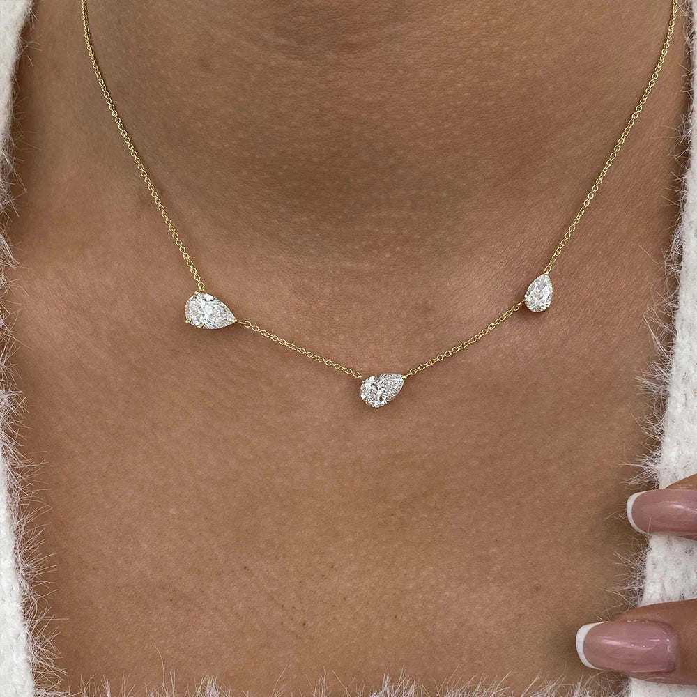 East West 9cttw Pear Cut Moissanite Necklace for Women 925 Sterling Silver Waterdrop Diamond Neckchain Wedding Party Jewelry GRA