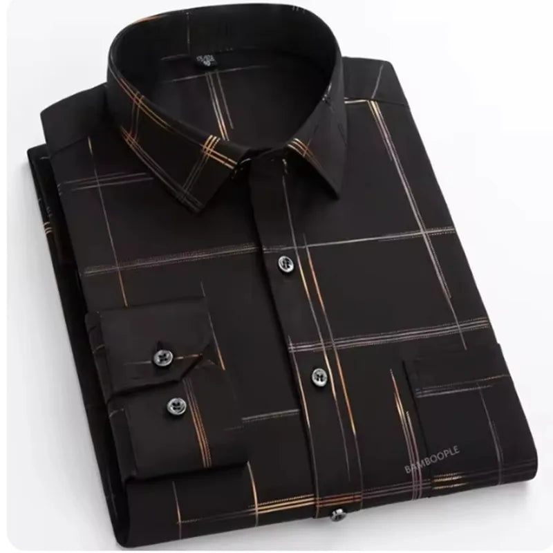 Men's Long Sleeved Shirt Hot Selling Spring Autumn Wrinkle Free Long Sleeve Stylish Business Casual Printe Thin Slim Fit Clothes