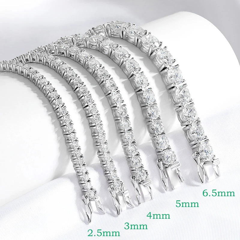 18k Plated 2-4mm Zircon/moissanite Tennis Bracelet for Women Man Full Diamond Original Real 925 Sterling Silver Jewelry