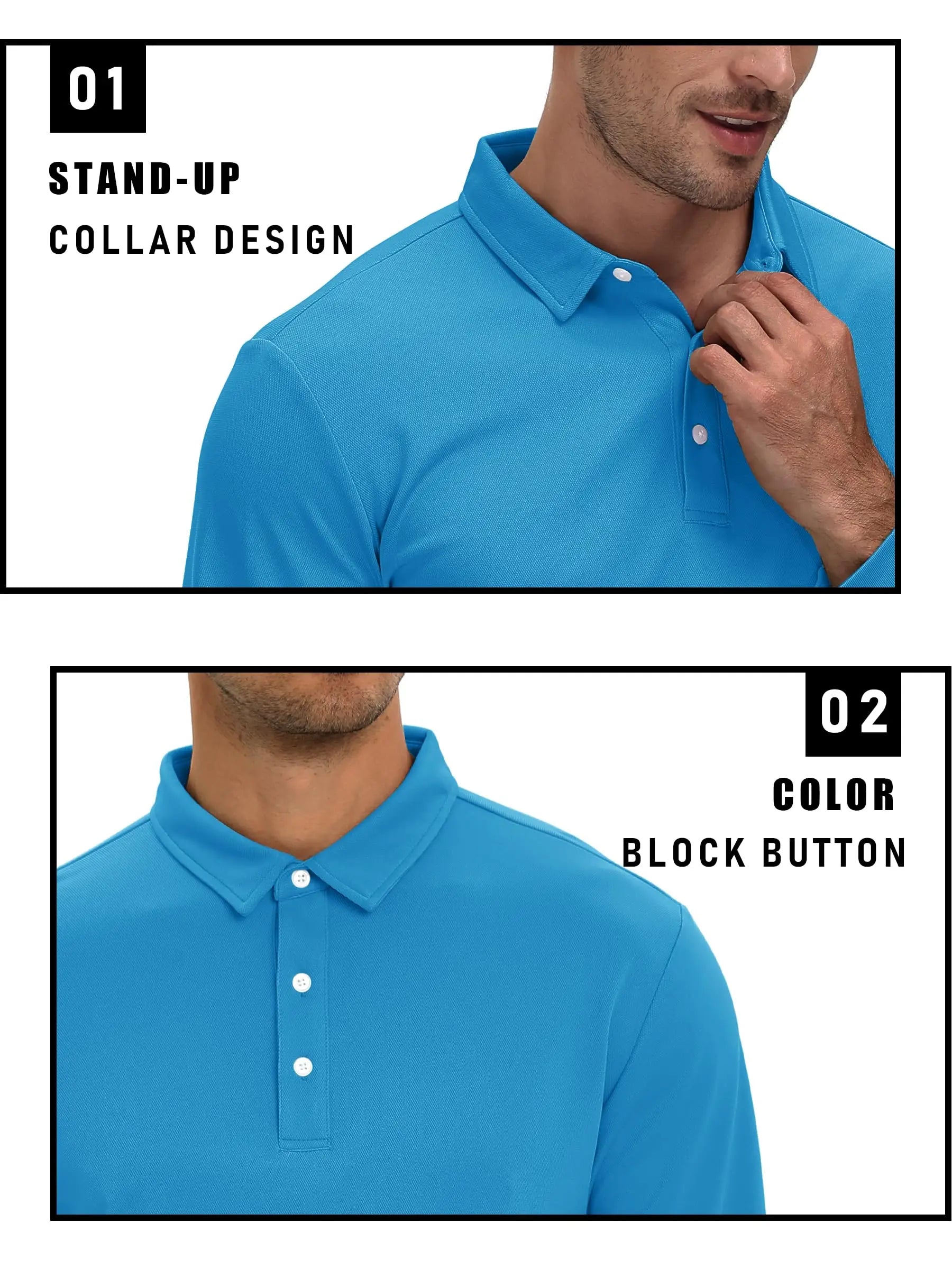 Men Sports Polo Shirts Quick Dry Golf T-shirts Breathable Work Shirts Casual Office Shirts Lightweight Top Long Sleeve