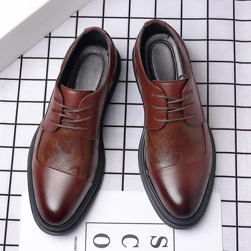 Men's Genuine Leather Oxfords Pointed Toe Lace Up Dress Shoes British Style Business Wedding Casual Footwear for Spring Autumn