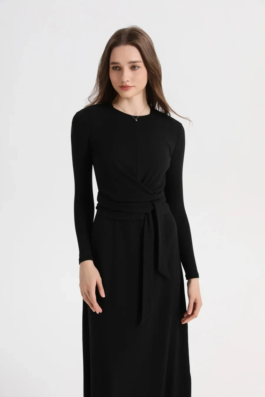 2025 summer ribbing closed-fit wrap tops + Aline dress high Stretch matching sets