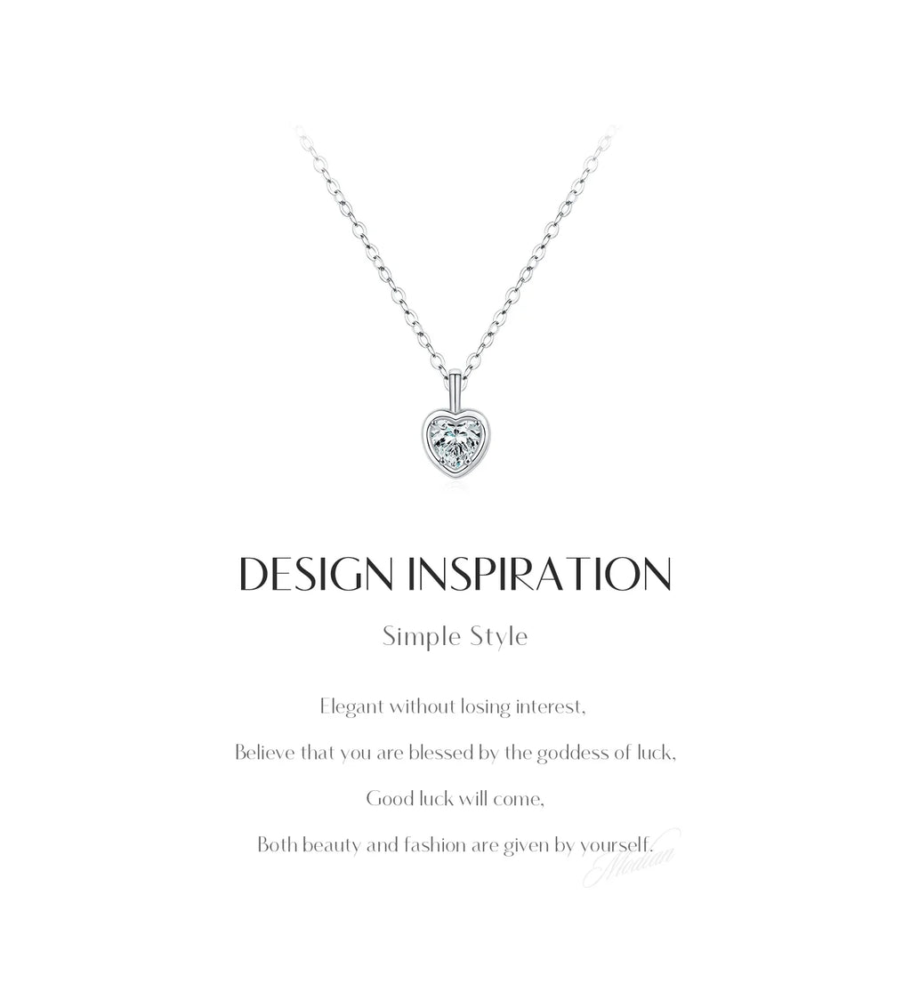 925 Sterling Silver Delicate Sweet Heart Zirconia Wedding Link Chain Pendant Necklace For Women Daily Fine Jewelry