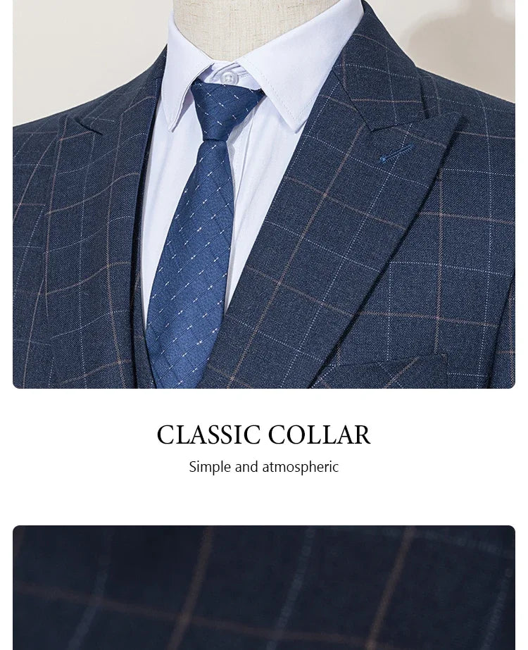 High Quality khaki Plaid suit Formal Business Office Men's Suits Fashionable and Casual evening gown