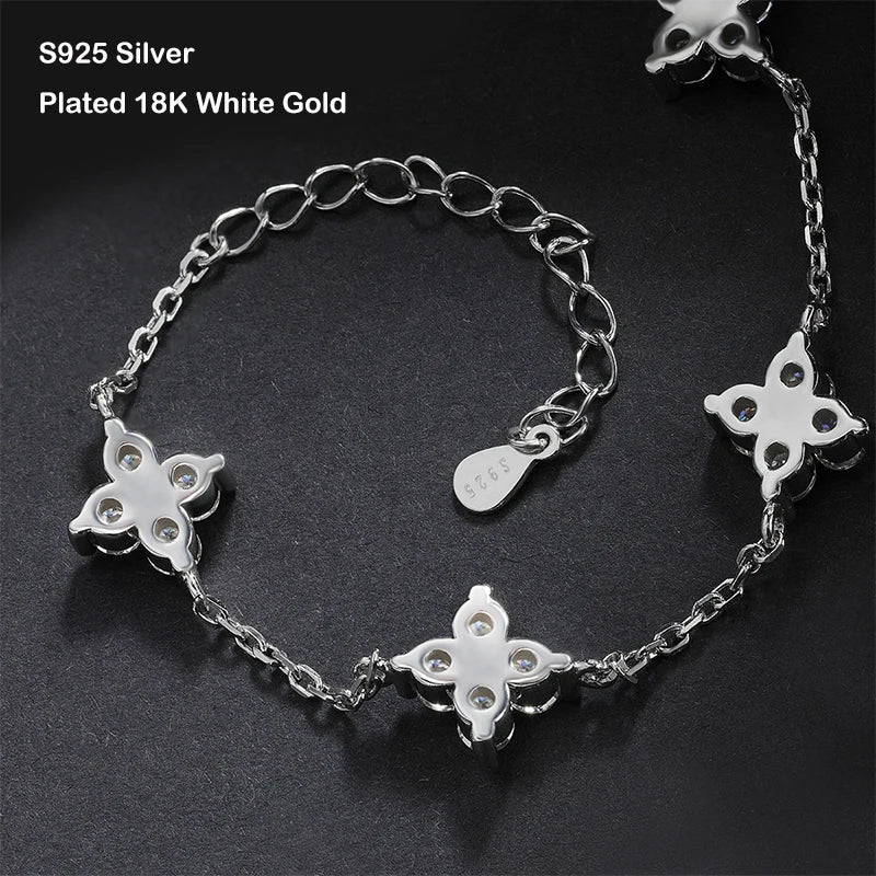 Clover GRA Certified 2cttw D Color Moissanite Bracelet for Women Girl 925 Silver Pass Diamond Test Hand Link Bracelets Gift