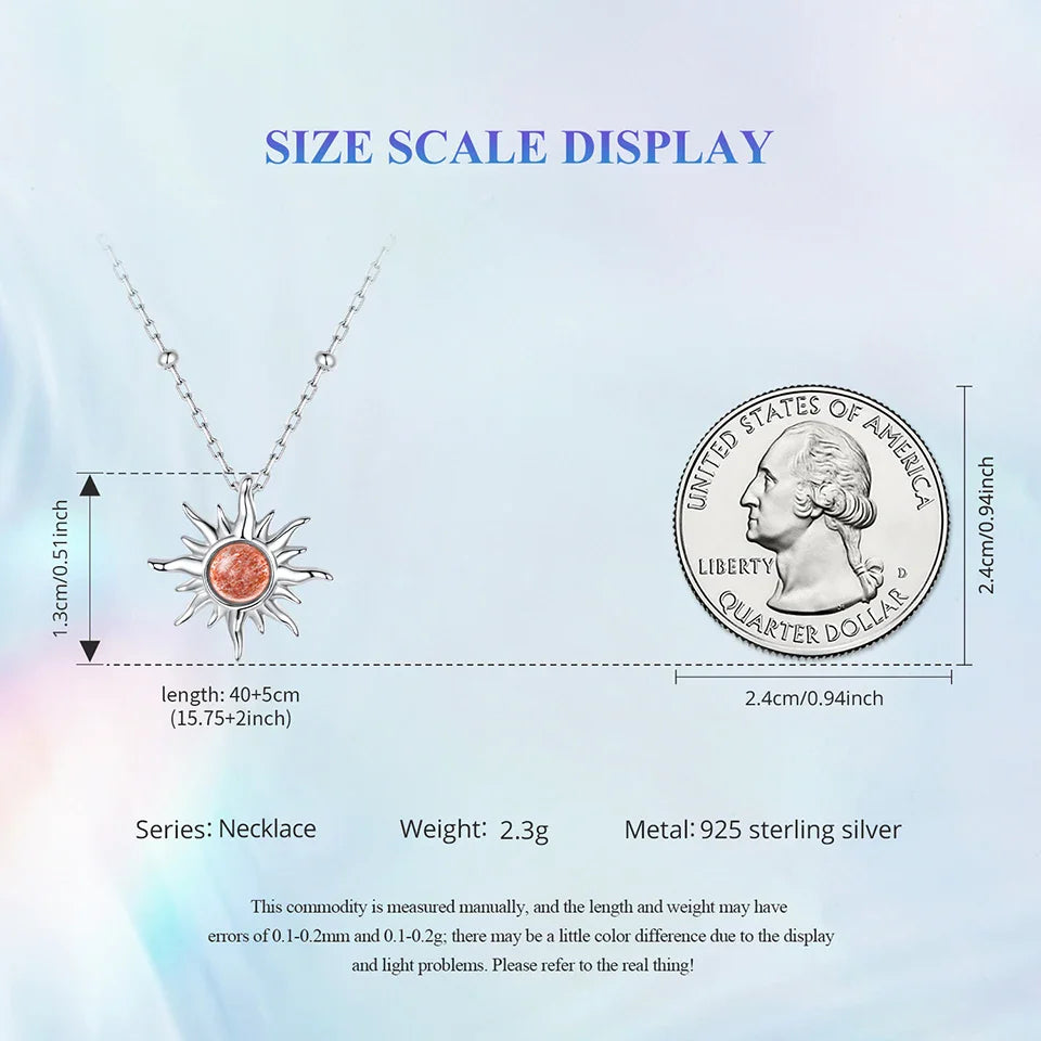 925 Sterling Silver Golden Sun Necklace Natural Sunstone Gem Pendant Necklace Beads Link Chain Women Mother Lucky Gift