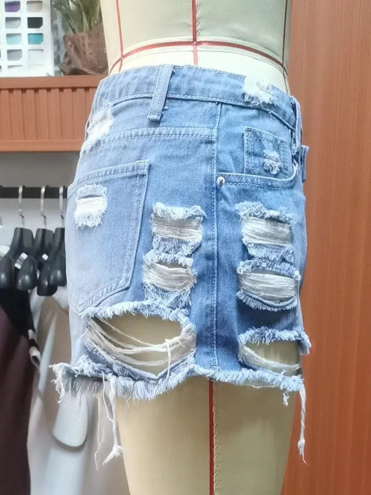 Summer Women Shorts Mini Jeans Lady Sexy Ripped Hot Fetish Denim Pants Lady High Street Party Elastic Denim Shorts
