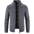 Winter Autumn New Sweater Knit Cable Cardigan Men Business Casual Jacket Zipper Up Solid Color Turn-down Coat Fleece Clothes