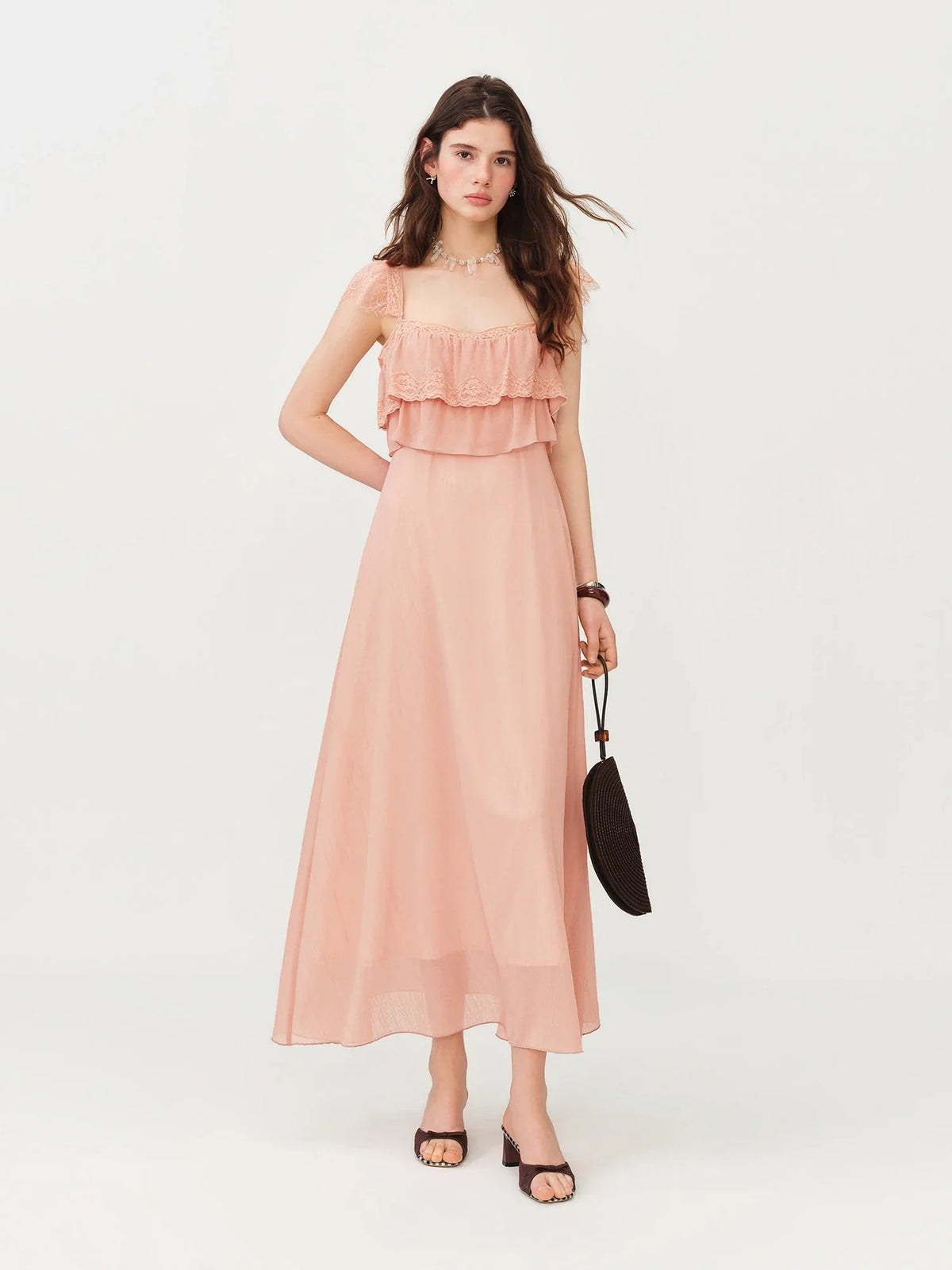 2026 Summer Women's Cap Sleeve Ruffle Hem Slip Dress, Slim Fit Flowy Maxi Dress for Y2K Coquette & Romantic Vacation Style