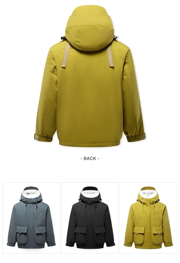 Down Jacket Men 2024 Winter New Large Pocket Workwear Coat Loose Hooded Top Fashion Raglan Sleeve Down Jacket