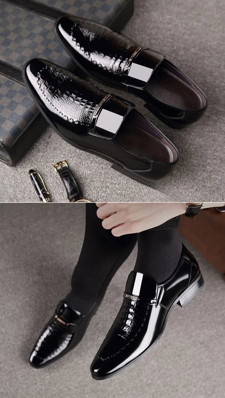 Men's Business Casual Leather Shoes Korean Style Pointed Toe Breathable Big Size Office Groomsmen Groom Wedding