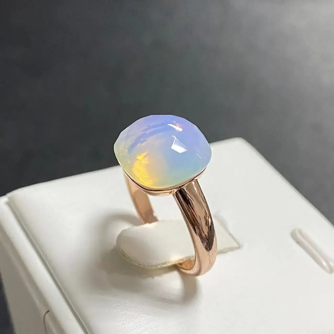 Trendy 12.6mm Flat Rose Gold Ring 35 Candy Colors Green Amethyst Turquoise Crystal Jewelry Gift for Women