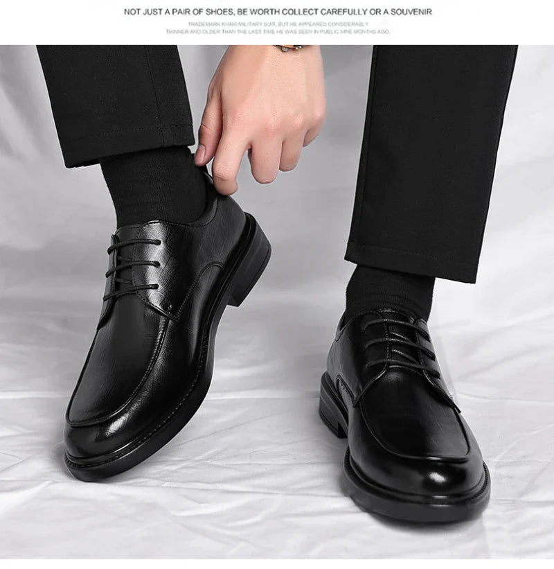 Leather Shoes Men's Four Seasons Business Formal British Casual Commuting Style Black Heightening Wedding Groom's Shoes New