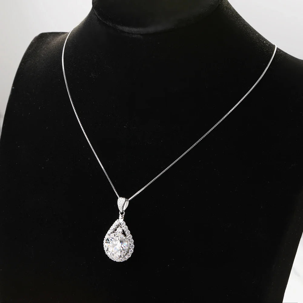 1-10carat Waterdrop Moissanite Diamond Pendant Necklace with High Carbon Tennis Neckchain 925 Sterling Silver Necklace for Women