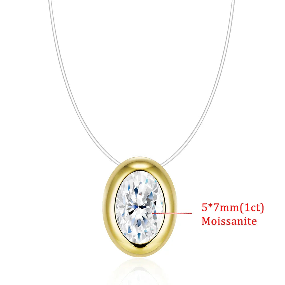 0.5/1CT Bezel Set Moissanite Pendant Necklace Women  Certified 925 Sterling Silver Transparent Fishing Line Choker Chain Jewelry