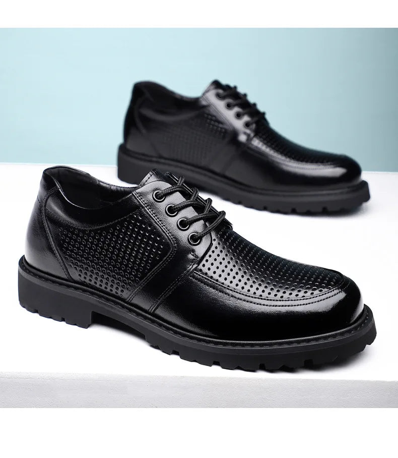 2026 Summer New Hallow Leather Shoes for Men Black Fashion Business Dress Shoes Male Lace Designer Platform Shoe Man