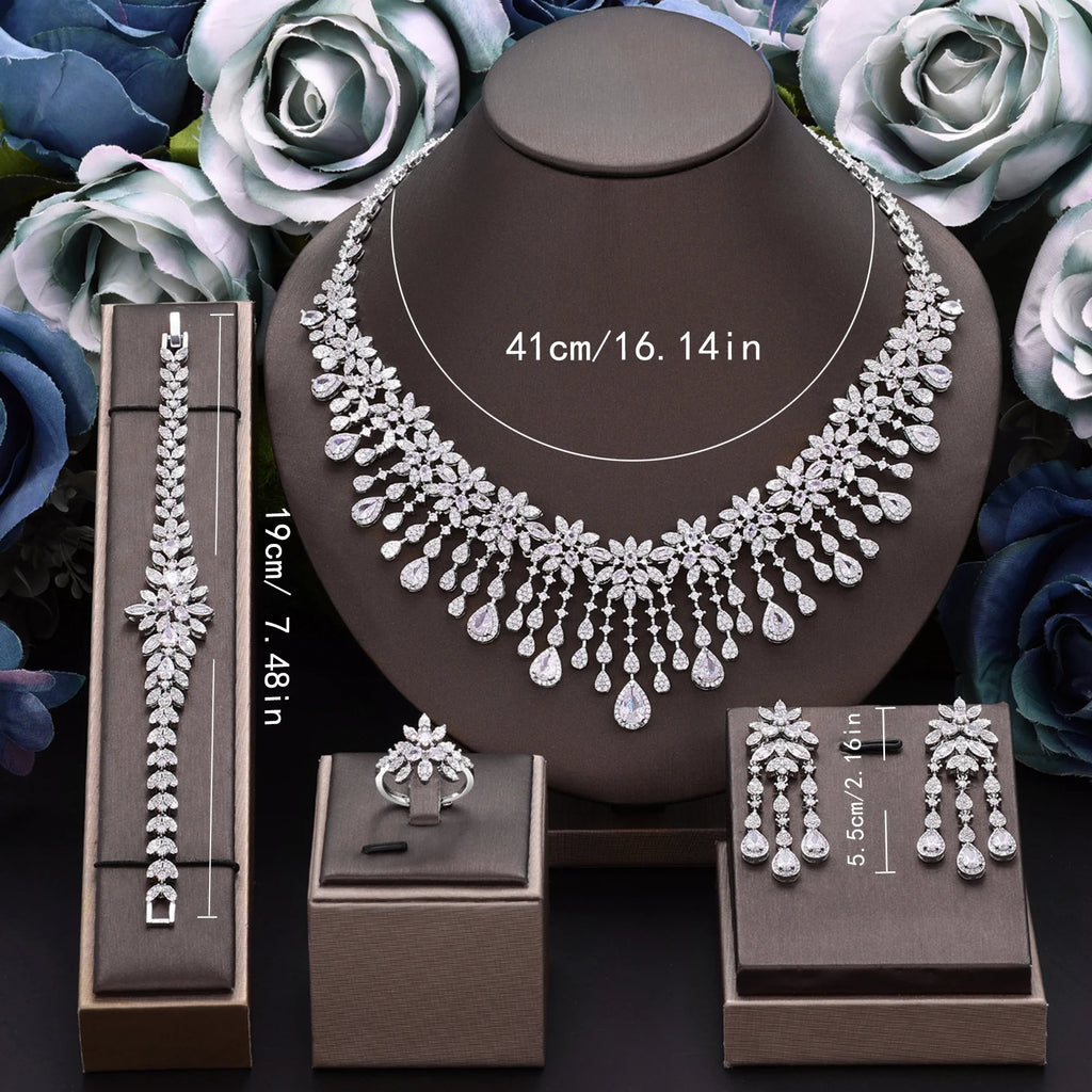 2024 Hot Sale 4 Pieces Super Luxury Cubic Zirconia Bridal Jewelry Set Nigeria Dubai Jewelry Set Bridal Accessories