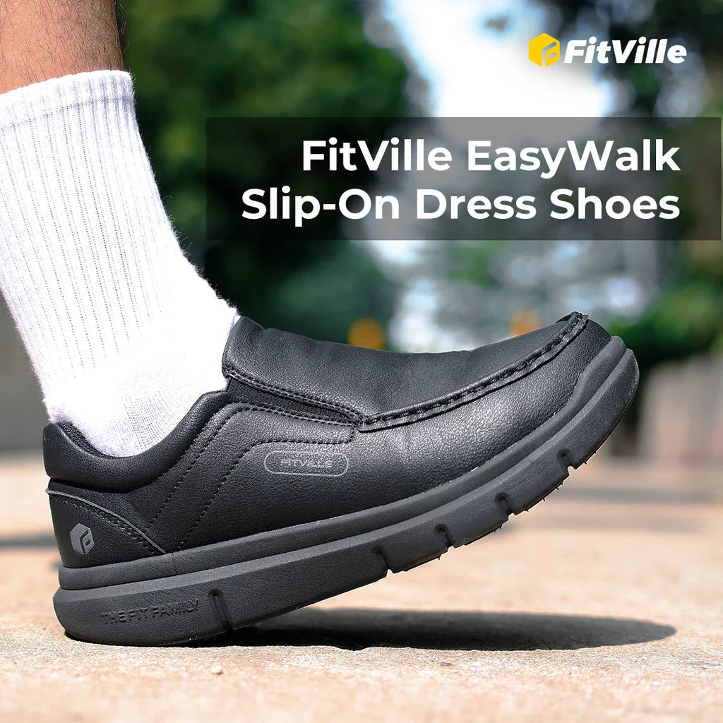 Men'S Slip-On Casual Shoes Leather Shoe Wide Width 2E Lightweight For Swollen Feet With Arch Support Pain Relief