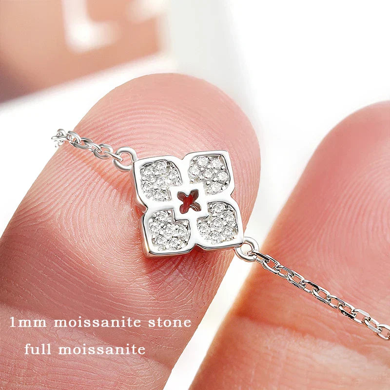 1mm Flowers Moissanite Bracelets for Women 14-20cm Size Adjustable Chain Classic 925 Sterling Silver Jewelry Plated 18K