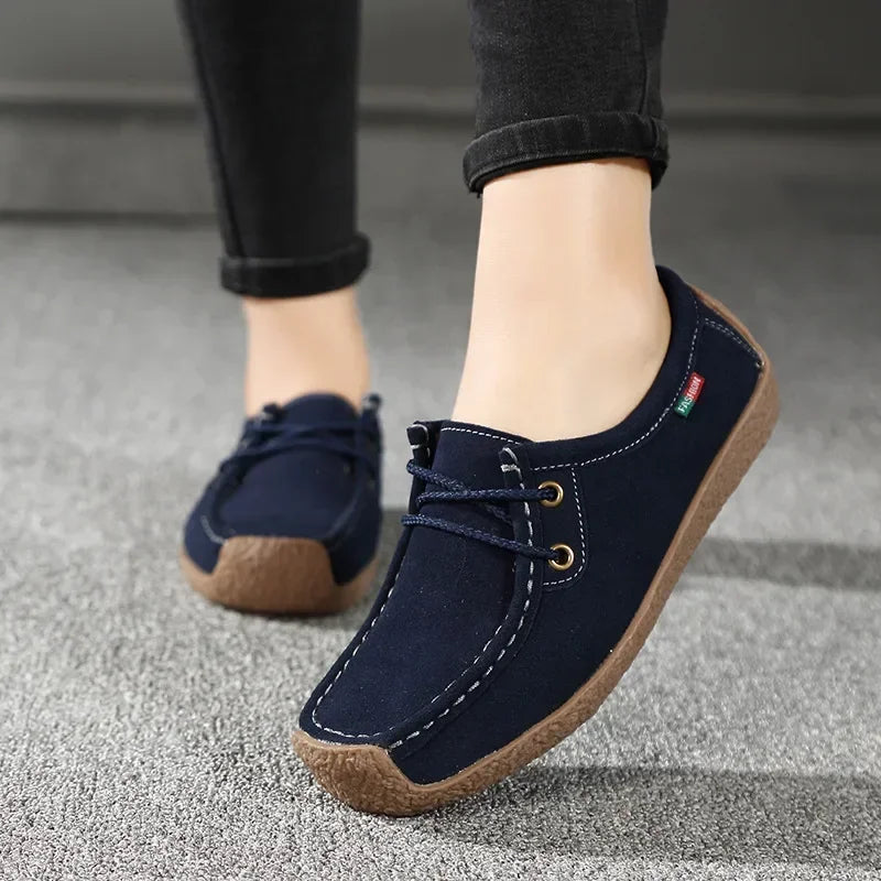 Women’s Casual Leather Shoes – Soft Comfort Walking Flats (Black, Brown, White)