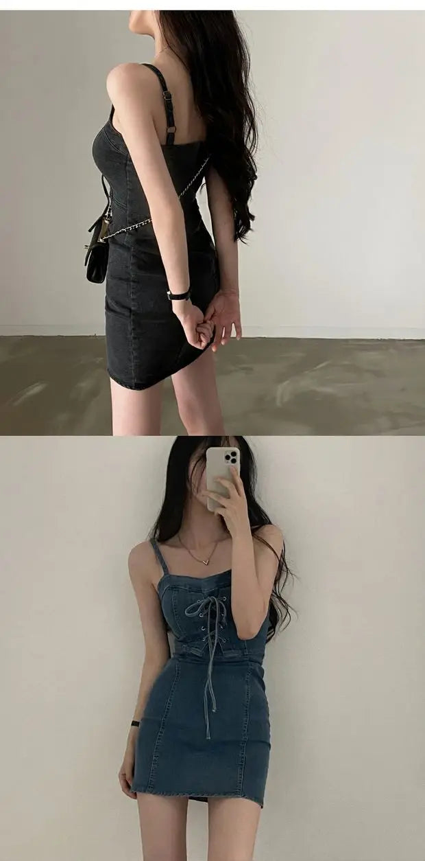 Summer Chic Design Off-oulder Denim Dr Women's Sexy Waist-Cinching Belted ort Skirt A-Line Cotton High Waist Korean Sle
