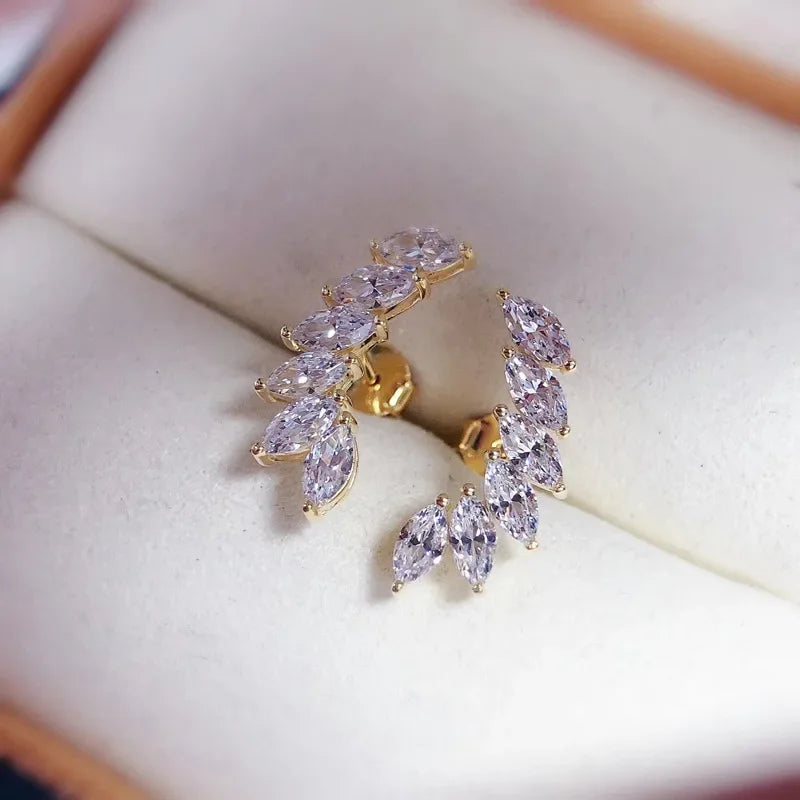 Luxury Solid Platinum PT950 18K gold rose gold Earrings Feather horse eye diamonds simple and elegant earrings with diamonds